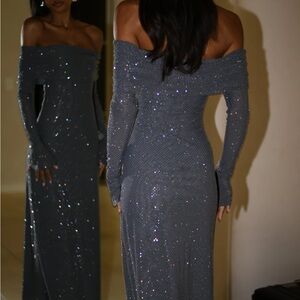 Meshki Gray Long Sleeve Sequin Dress